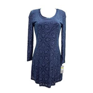 Hope & Harlow Midnight Blue Velvet Scoop Neck Flare Dress Size 4 NWT